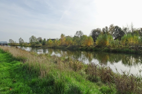 De Aa-Strang bij stuw Voorst met veel planten en struiken langs de oever.
